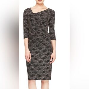 SLNY Black and Gold Sheath Dress with 3/4 Sleeves